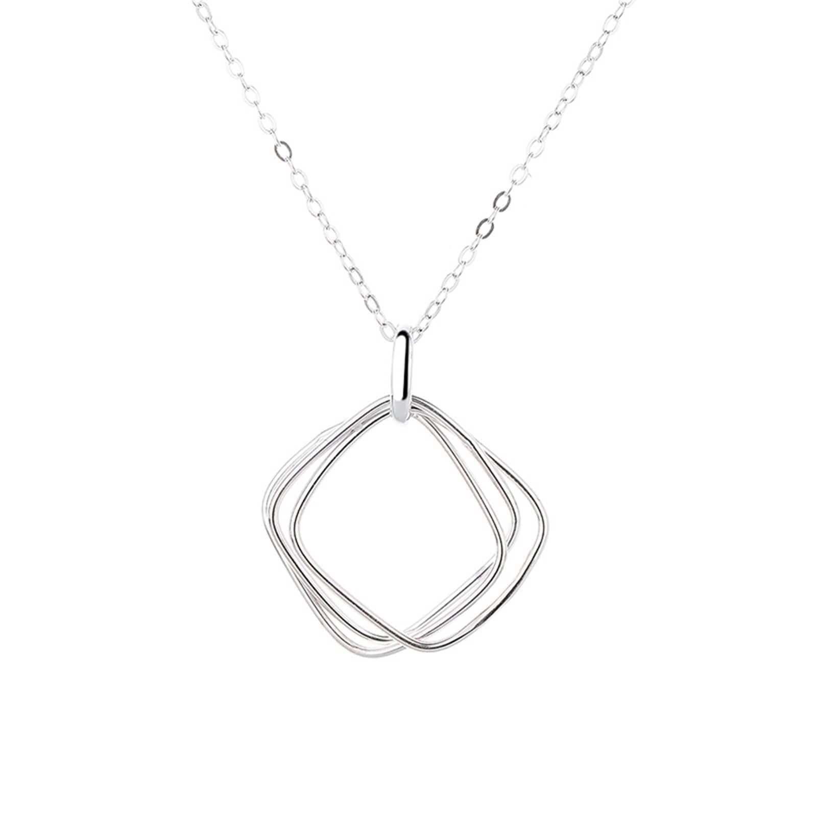 Collane per le donne Argento 925, Collana Pendente Geometrico Quadrato Argento Dimensione 42+3Cm
