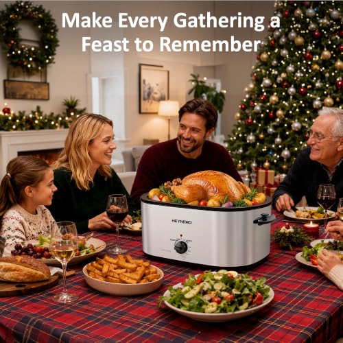Image of 30 Quart Large Turkey Roaster with Defrost & Warm Functions, Electric Roaster Oven with Visible Self-Basting Lid, Adjustable Temperature Control, Removable Pan & Rack, Stainless Steel, Silver