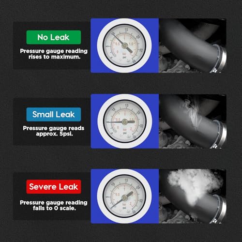 PARAOUTIL T100 Nebelmaschine Kfz mit Integrierter Pumpe Manometer 10 Sekunden Rauch Lecksuchgerät mit Überhitzungsschutz für EVAP Ansaug Auspuff Systeme