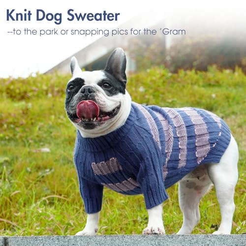 Hjumarayan Hundepullover Mittelgroße Hunde - Pullover Hund mit Geschirrloch, Warm Hunde Strickpullover Winter mit Beinen, Pit-Streifen Hundepulli für Border Collie, Frenchie, Blau XL