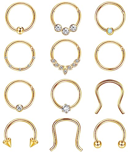 JeweBella 8 Piezas 16G Piercing Nariz Aro Acero Quirurgico Piercing Septum Para Mujeres Hombres Helix Labio Cartílago Pendientes Septum Tragus Anillo Piercing Joyería 8MM/10MM