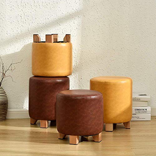 Repose-pieds en cuir ottoman tabouret bas rond brun pour canapé et table basse