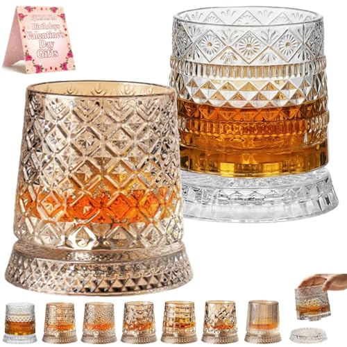 360° Rotating Whiskey Glass Tumbler, Whiskey Glasses Set Rotatable Old