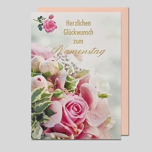 Michel Verlag Elegante Glückwunschkarte Zum NAMENSTAG | Klappkarte liebevoll gestaltet | Grußkarte zum Gedenktag Heilige, für Freunde Familie Kollegen | inkl. Umschlag, Format 17x12cm, Made in DE
