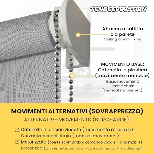 Tendeevolution - Tenda A Rullo Per Interni Su Misura, Tende Avvolgibile Interno Con Tessuto Microforato Filtrante Screen In Diversi Colori, Tende A Rullo Con Apertura Manuale O Motorizzata - 6