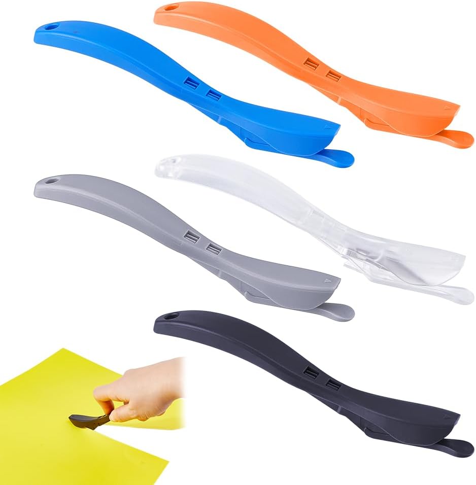 DICOSMETIC 5Pcs 5 Colors Wrapping Paper Cutter Tool 5.91x0.63x0.79 Inch Plastic Safety Sliding Cutter Blade Sliding Wrapping Paper Roll Cutters for Vinyl Car Film Home Office Scrapbooking