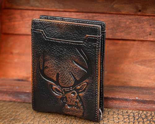 DK86 Mens Deer Slim Wallet with Money Clip Minimalist Bifold Front Pocket wallet for Men RFID Blocking Full Grain Leather with Hand Burnished2