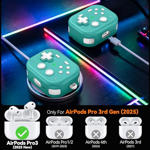 Joremx Case for Airpods Pro 3 (2025), Funny Hard Shell Game Design Shock-Proof Protective for Airpods Pro 3rd Generation Case, with Cleaner Kit and Keychain, Men Women (Light Blue) - image 5