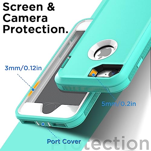 Image of AICase for iPhone SE Case 3rd & 2nd Generation, for iPhone SE 2022 /2020 Built-in Screen Protector Heavy Duty Protective Shockproof 3-Layer Full Body Rugged Phone Cover, Aqua Mint /White