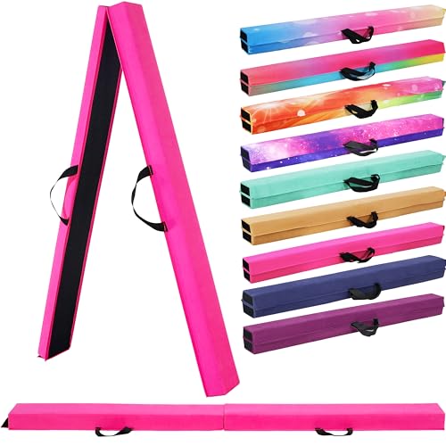 FC FUNCHEER 6FT/9FT Folding Balance Beam for Kids- Gymnastics Foam Floor Beam,Anti-Slip Bottom with Carrying Bag, Faux Suede Covered,Gymnastics Equipment for Home (Faux Suede, Pink, 8FT) by FC FUNCHEER - Used condition - US$32.91