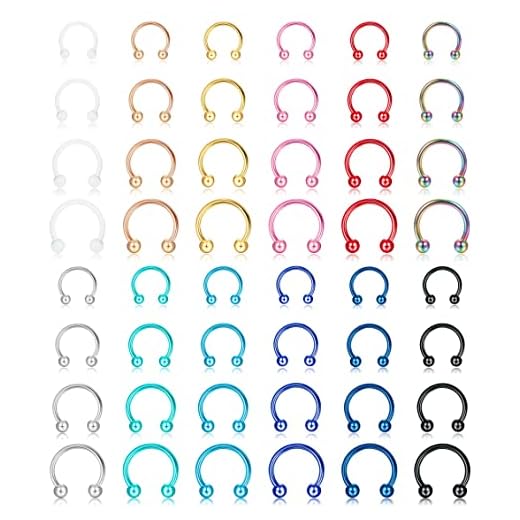 Sanfenly 48Pcs 14G Stainless Steel Horseshoe Nose Septum Rings Piercing Jewelry Cartilage Helix Tragus Earring Hoop Eyebrow Lip Hoop Piercing Ring for Women Men 6mm 8mm 10mm 12mm