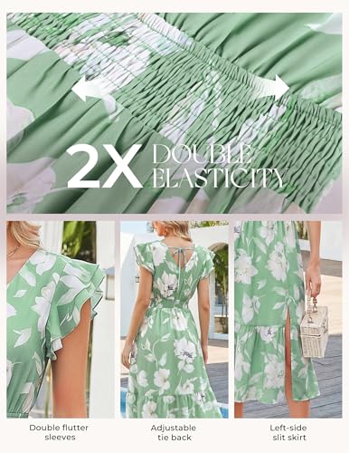 Image of GRACE KARIN 2026 Womens Summer Dresses V Neck Ruffle Sleeve Floral Boho Beach Dress A-Line Swing Midi Wedding Guest Sundress