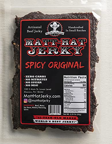 Matt-Hat Spicy Original Artisanal Beef Jerky - Low Carb, Gluten Free 12 oz.