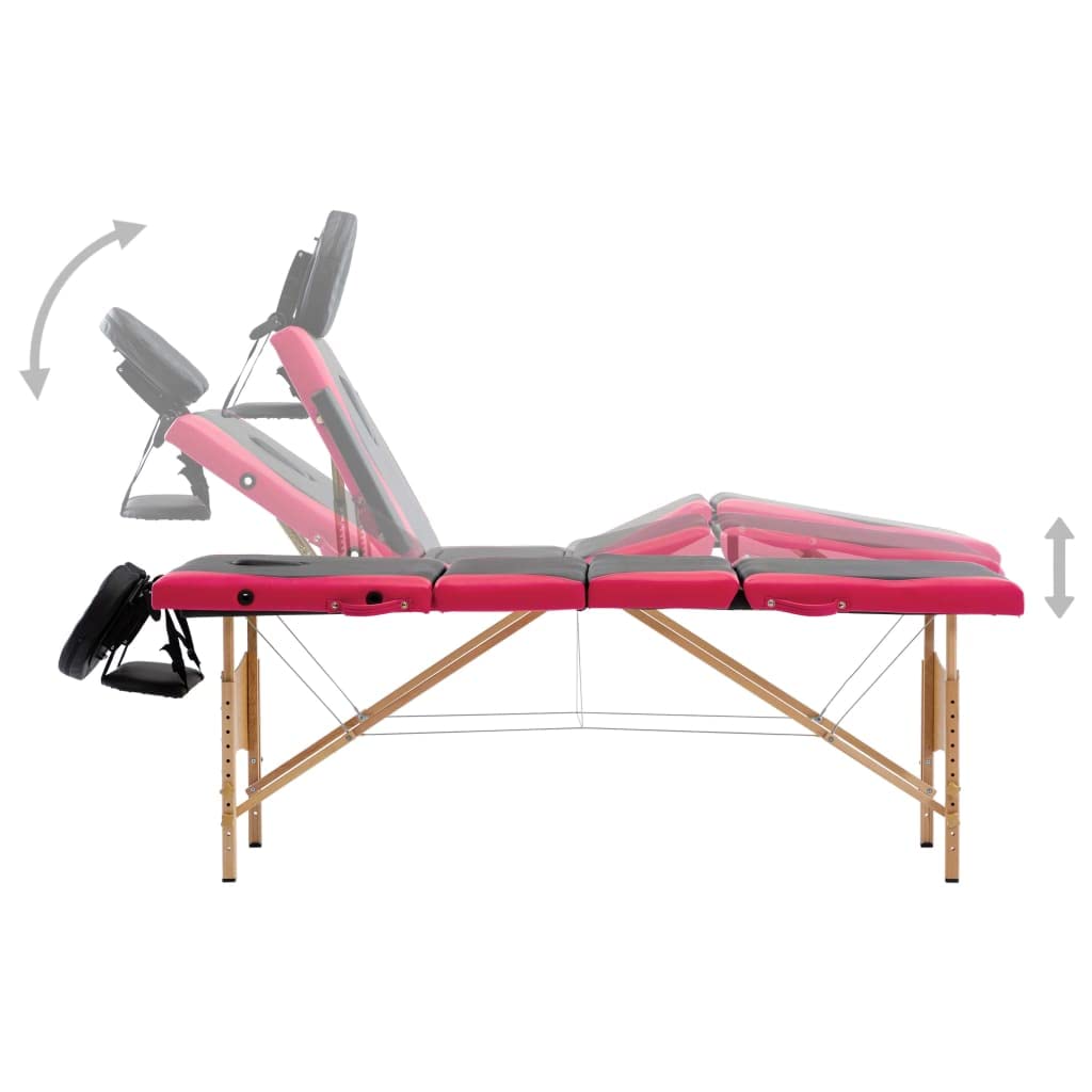 CHARMMA Foldable Massage Table 4 Zones Wood Black and Pink,Massage Tables-110224