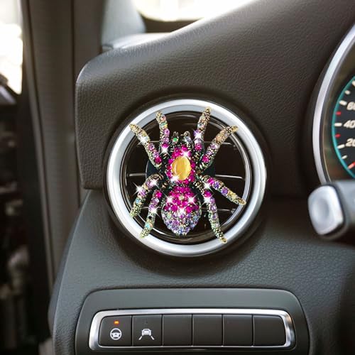 Image of Auto Diamond Spider Car Air Conditioning Outlet Clip Decorative Car Air Vent Clip Charm, Bling pink Car Accessories, Car Interior Decoration Charm, Cute Car Decor