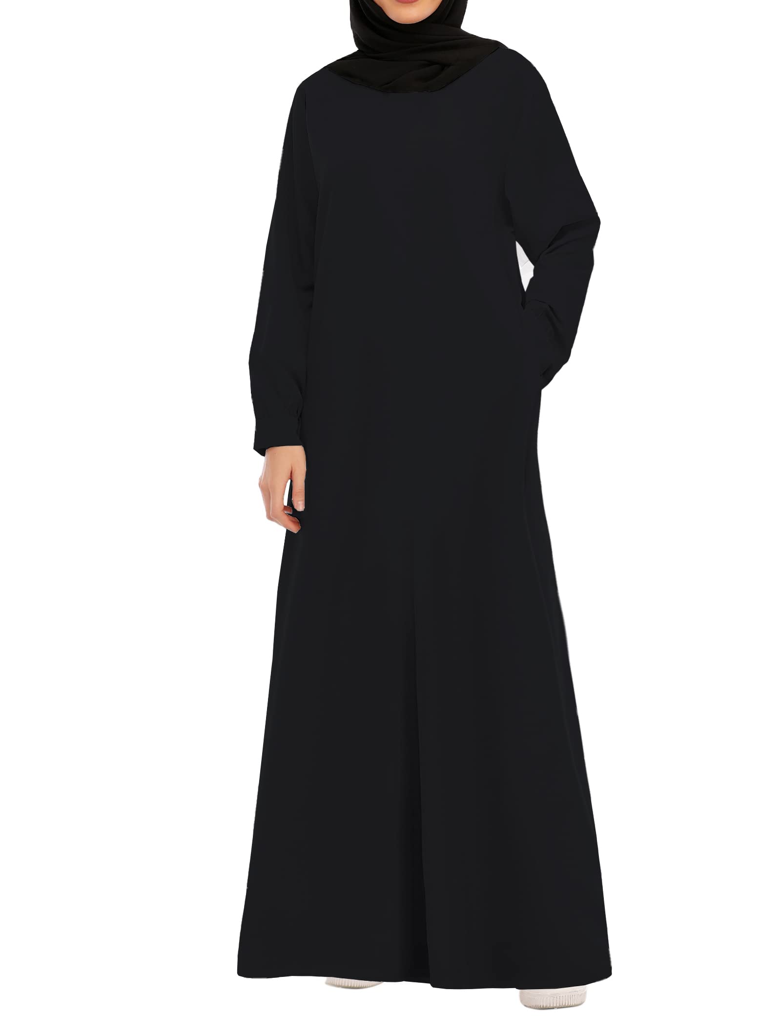Womens Abaya Long Sleeve Muslim Dress Prayer Clothes Casual Islamic Kaftan with Pocket