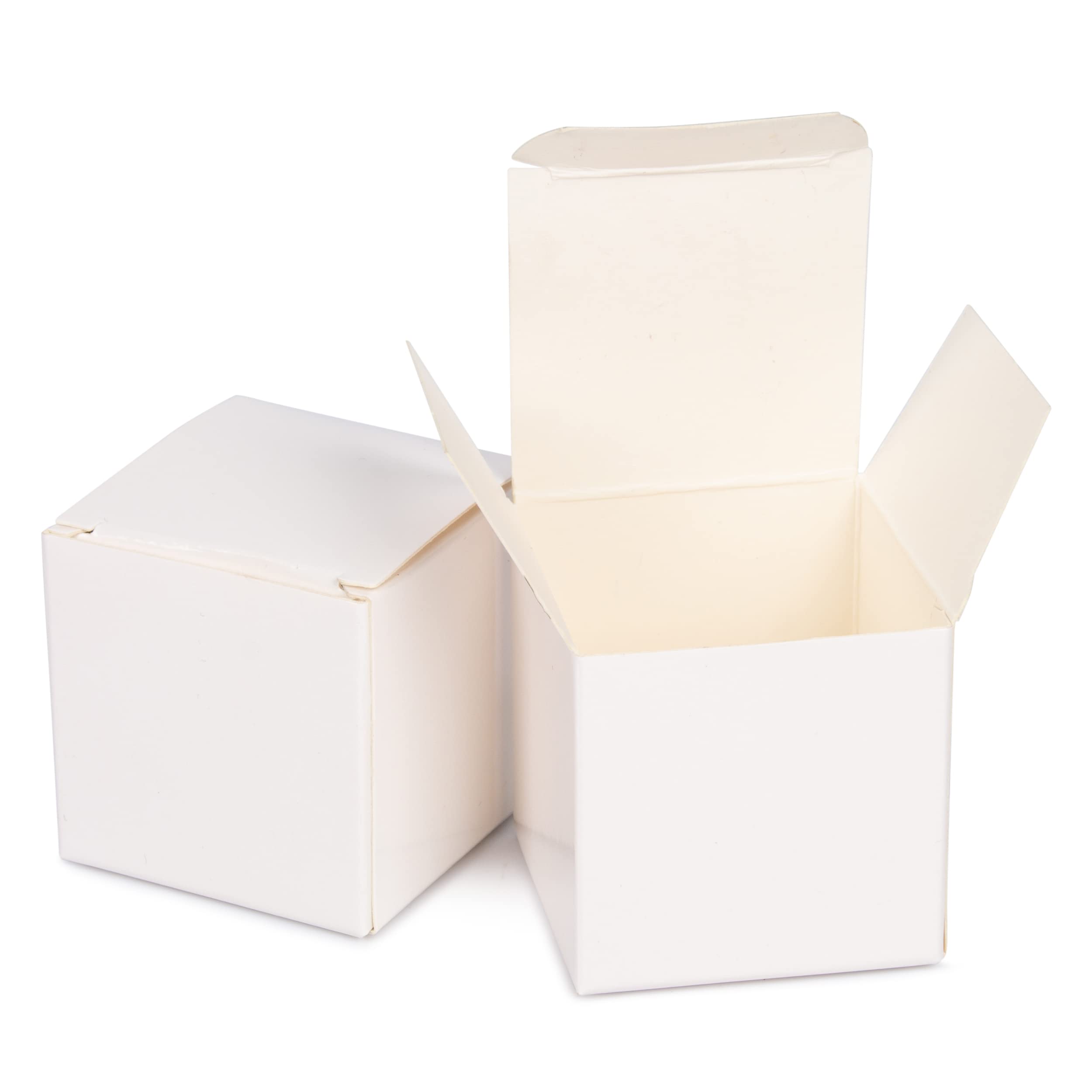 DECORVELL 100 Pack Favor Boxes 2x2x2 inch Candy Boxes Gold Gift Boxes with Ribbons for Wedding Baby Shower Decorations Birthday Party Supplies (White)