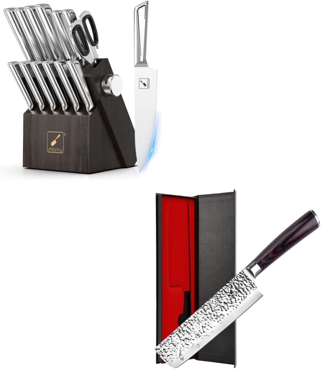imarku G14 Japanese Knife Set Stainless Steel Kitchen 14pcs, 7 inch Nakiri Knife Razor Sharp Chef Knife with Ergonomic Handle