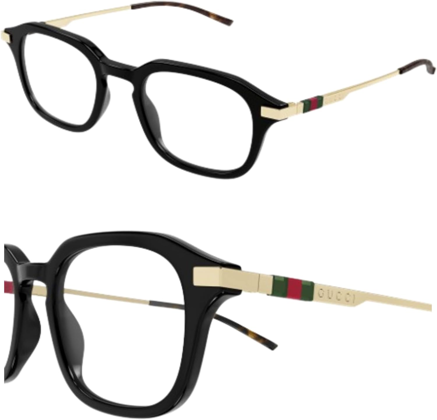 Gucci GG1209O Lettering Logo Square-Shaped Non-Polarized Sunglasses for Men & Women – Includes Luxury Eyewear Kit – Gold Frame with Clear Lens