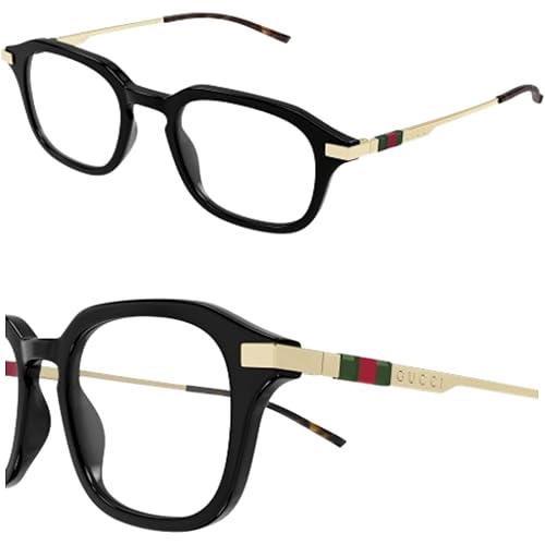 Gucci GG1209O Lettering Logo Square-Shaped Non-Polarized Sunglasses for Men & Women – Includes Luxury Eyewear Kit – Gold Frame with Clear Lens