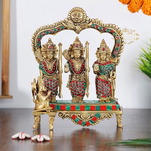 Image of DHARMA HOME & Decor Handcrafts Brass Ram Darbar Lord Ram, Laxman, Hanuman & Devi Sita for Home Decor & Puja Article