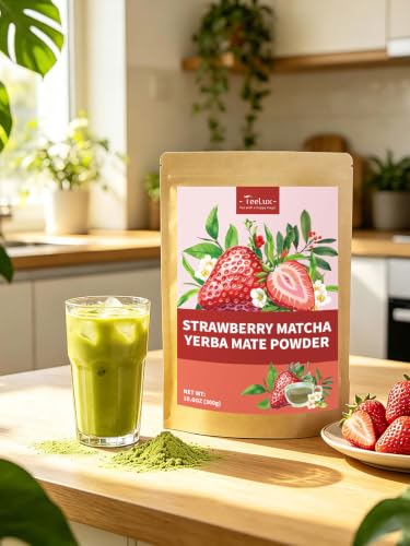 Image of TeeLux Yerba Mate Tea Instant Powder, Premium Smooth Blend with Matcha and Natural Strawberry Flavor