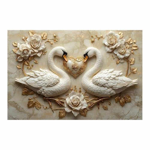 Toile cygne cœur doré grand poster 70x100cm pour habiller un grand mur vide