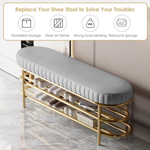 Banco zapatero de 3 niveles con asiento acolchado. Elegante organizador de almacenamiento de entrada para pasillo, sala de estar y dormitorio, perfecto para colección de zapatos y asientos