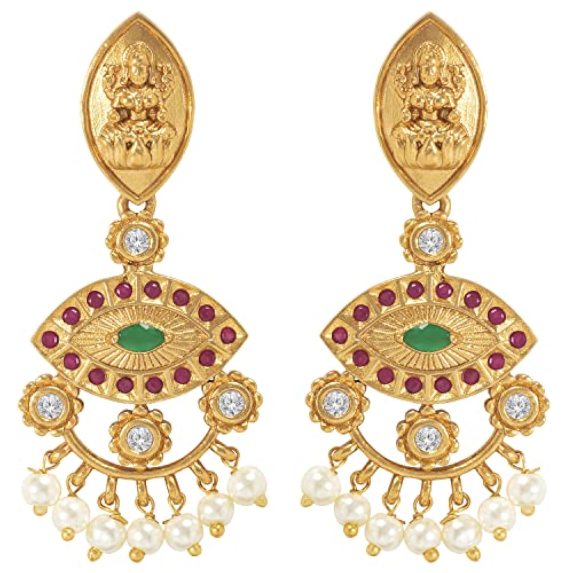 Women's Finish Goddess Laxmi Necklace Earrings Indian Temple Set