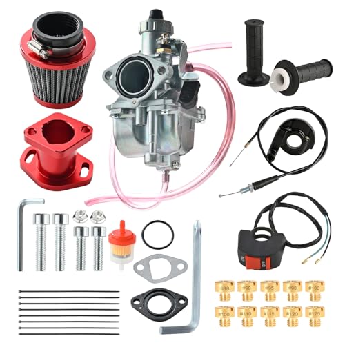 Image of VM22 Carburetor Carb Predator 212 carburetor Throttle Cable Handle Grips and Cable Set 22 mm /0.87 With 38mm Air Filter And 26mm Inlet Pipe Main Jets Kit (Red)