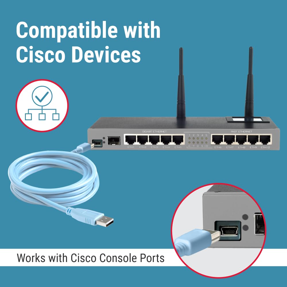CablesAndKits Cisco kompatibles USB-Konsolenkabel, 1,8 m, USB-A auf Mini-B