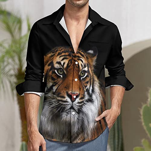Tiger Men's Shirt Regular Fit Casual Tops Button Down Long-Sleeve with Pocket2
