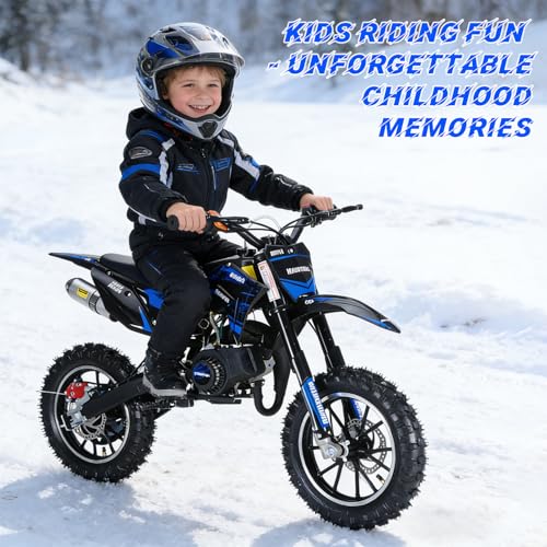 Image of Kids Dirt Bike, 50cc / Gas Powered Dirt Bike for Kids 8-14, 2-Stroke Mini Dirt Bike, Pull Start Off-Road Motorcycle, 10-Inch Tires, Disc Brakes, 25 MPH, 330 lb Max Load