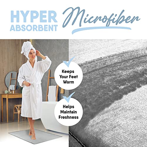 Microdry Softlux Solid Bath Mat For Bathroom, Extra Thick Memory Foam Bathroom Rugs With Griptex Skid-Resistant Base, Charcoal Infused Absorbent Bath Mat, 2-Piece Set, Light Grey #TOP1