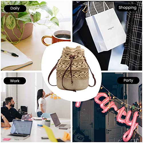 Owgsee Straw Bucket Bag For Women, Summer Woven Beach Bag Drawstring Hobo Bucket Purses Handbag For Vacation thumb #4