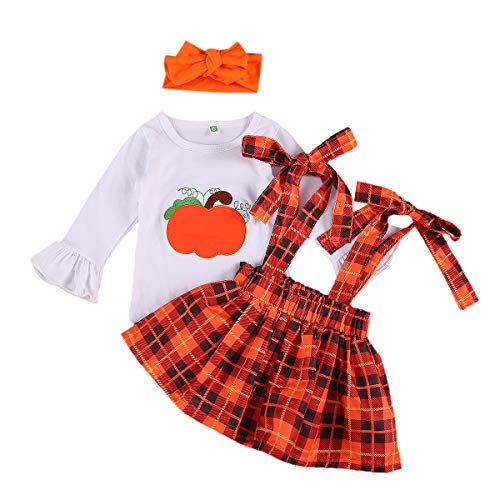 Spring Baby Girl Plaid Outfits 2Pcs/Set Long Sleeve Tops+Overalls Strap Toddler Kid Clothes (W-White, 2-3T)