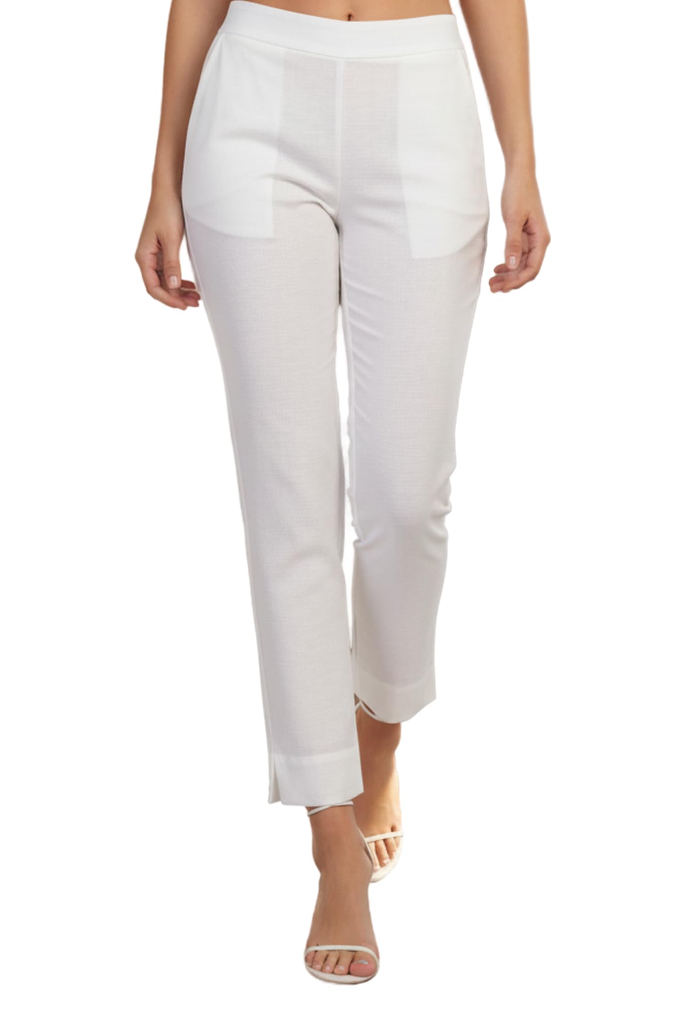 aurelia Women's Yarn Dyed Solid Pure Cotton Straight Fit Ankle Length Trousers-picture-18