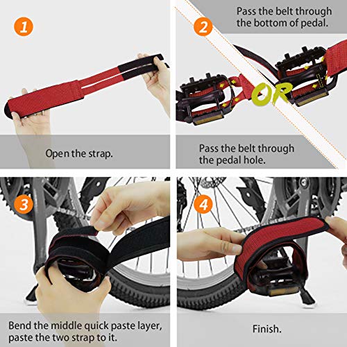 Qeedy Bike Pedal Straps Pedal 2 Pieces Universal Bicycle Feet Strap Pedal Straps Toe Clips Straps Tape for Fixed Gear Bike (Red)