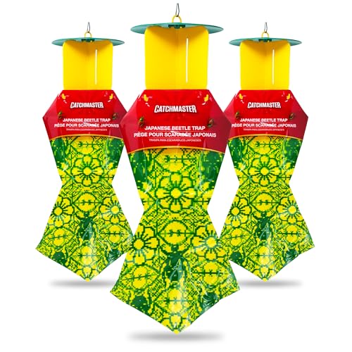 Catchmaster Japanese Beetle Traps Outdoor 3PK, Flying Insect Trap Bag with Lid & Dual Pheromone Food Lure, Hanging Bug Catcher Pest Control for Backyard & Garden, Plants, Trees, Vegetables & Flowers