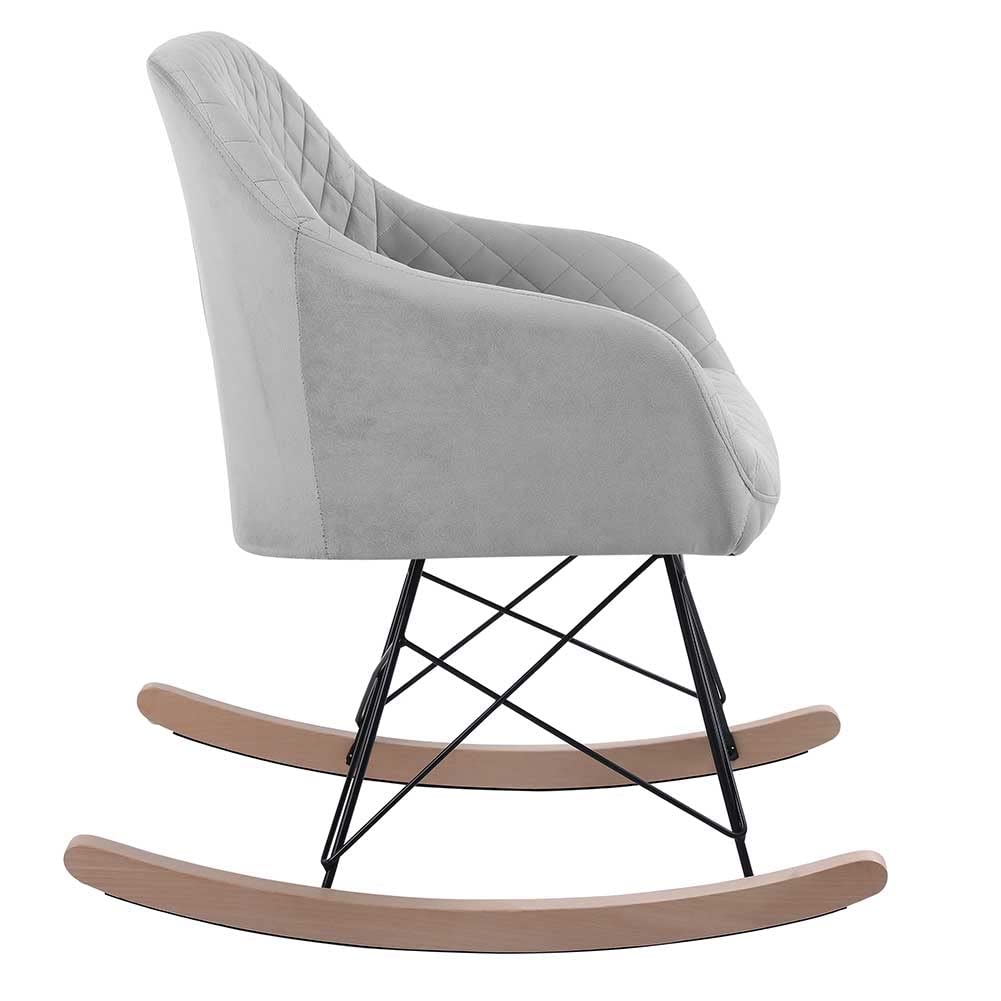 BAKAJI Poltrona Sedia a Dondolo Relax Casa Rivestimento in Tessuto Struttura Legno Imbottita Piedi in Metallo Base Dondolante Legno Dimensione 75 x 58 x 80 cm Design Moderno Scandinavo (Grey)