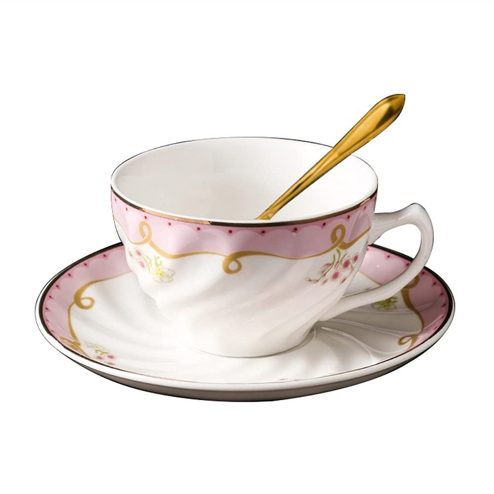 Taza de té de cristal, taza de té de flores, taza de café de cristal, taza de café de cerámica reutilizable y juego de platillos, 6.12 oz/180 ml, bonitas tazas de café con leche reutilizables, tazas d