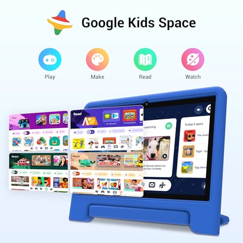 Image of Kids Tablet 10 inch, Android 13 Tablet for Kids with Google Kids Space, Pre-Installed Educational Apps and Parental Control, Gift for Kids, 2+32GB Storage, 5000mAh, EVA Case (Blue)