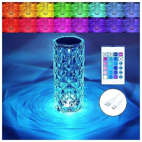 WISHICIOUS - Rose Crystal 3D Diamond Color Changing led lamp - Lighting Touch Lamp - Crystal Color Table Lamp Cover