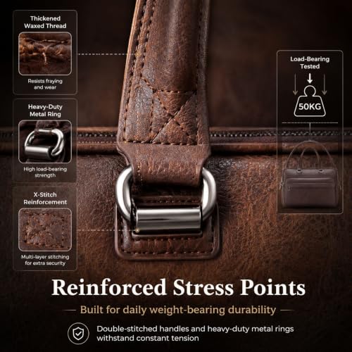 Image of Men's Leather Laptop Bag 15 IN, Water-Resistant Briefcase Messenger Bag for Work, Business, Shoulder Crossbody Office Satchel