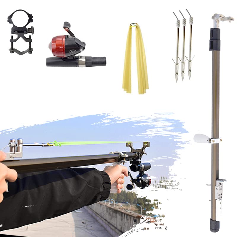 Piaoyu Slingshot, Retractable Long Rod High-Power Rubber Band Slingshot Package, Outdoor Fishing and Hunting & Shooting Slingshots (Package 5)