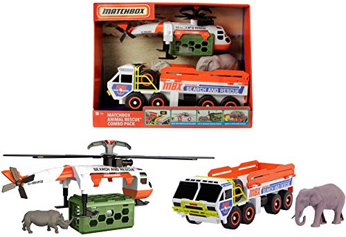 Matchbox Animal Rescue Combo Pack Vehicles Playset with 2 Safari Rescue Vehicles & 2 Animal Figures, Gift for Kids Ages 3 Years & Older