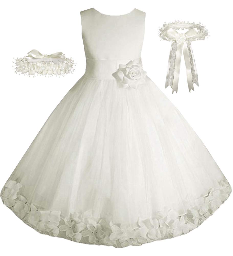 Free Matching Hair Wreath Big/Little Girls' Flower Girl Pageant Easter Wedding Formal Dress