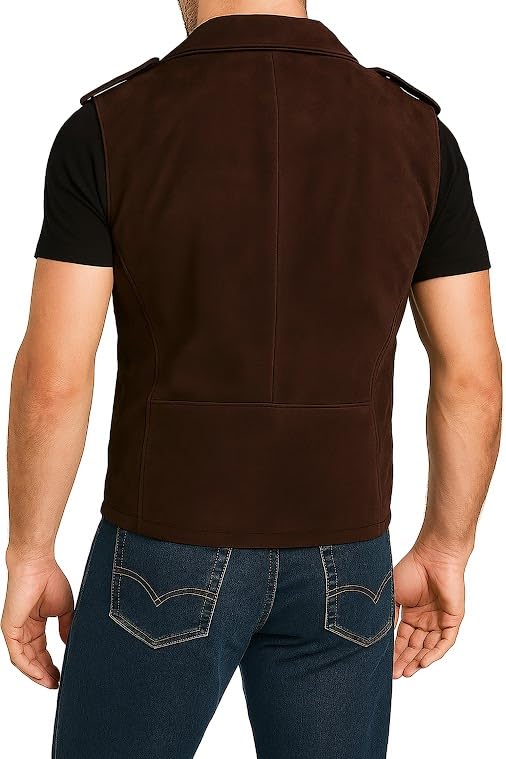 Image of Motorcycle Leather Vest For Men - Tactical Combat Military Style Sleeveless Biker Club Riding Outdoor Waistcoats