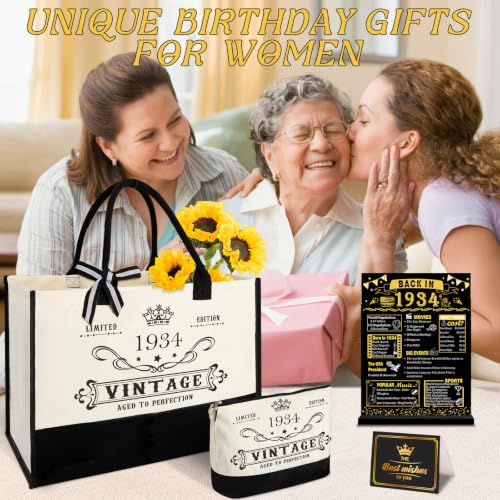 Image of 92nd Birthday Gift for Women-Vintage 1934 Canvas Tote Bag,Makeup Bag,Poster