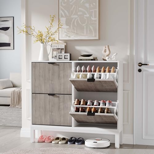 Meuble à chaussures avec étagères réglables Litake et 4 abattants modulables - 5